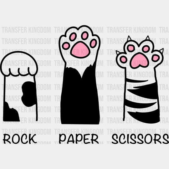 Rock Paper Scissors B&W - Cats DTF Transfer Adult Unisex - S & M (10’’) / Dark Color Design (See Imaging)