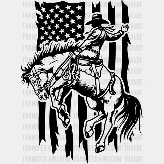 Rodeo US Flag B&W - Rodeo DTF Transfer Adult Unisex - S & M (10’’) / Dark Color Design (See Imaging)