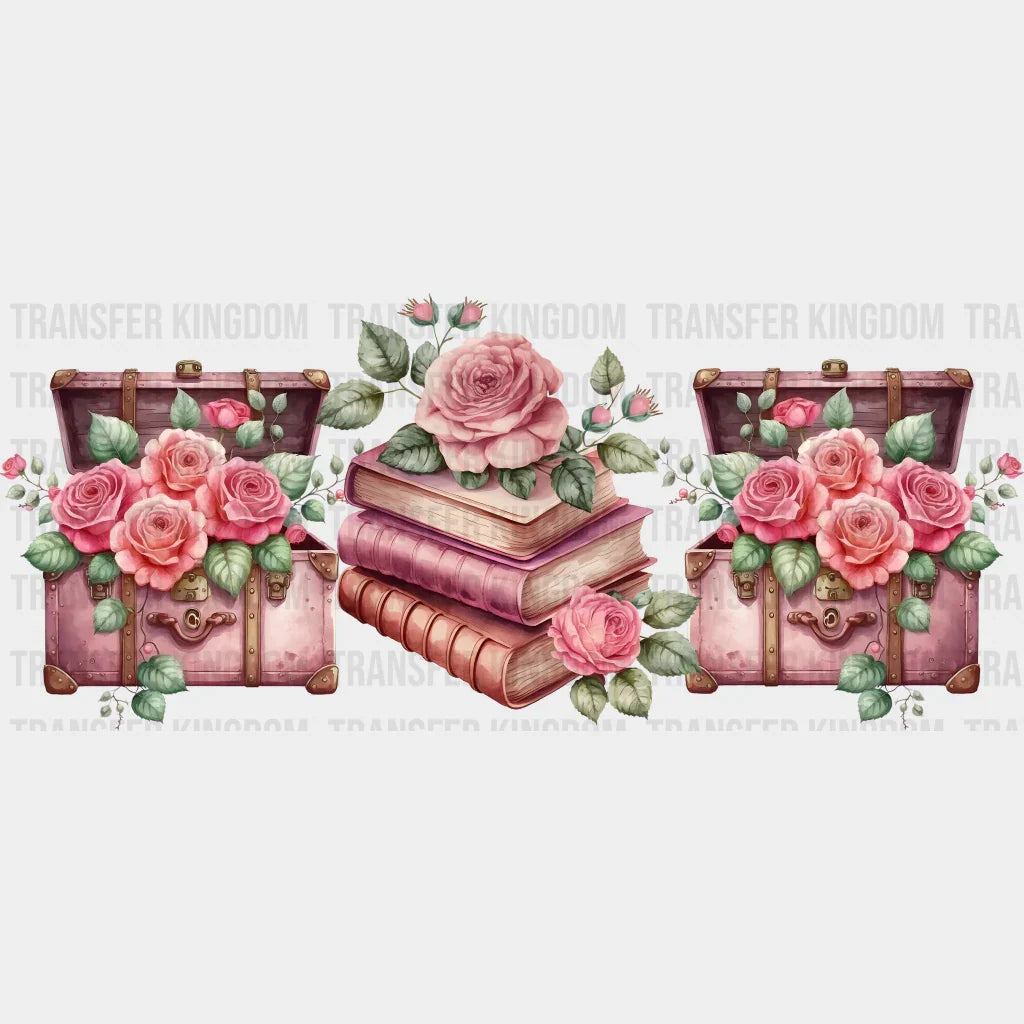 Roses And Books - Valentine’s Day Cup Wrap Uv Sticker Permanent Dtf Decal