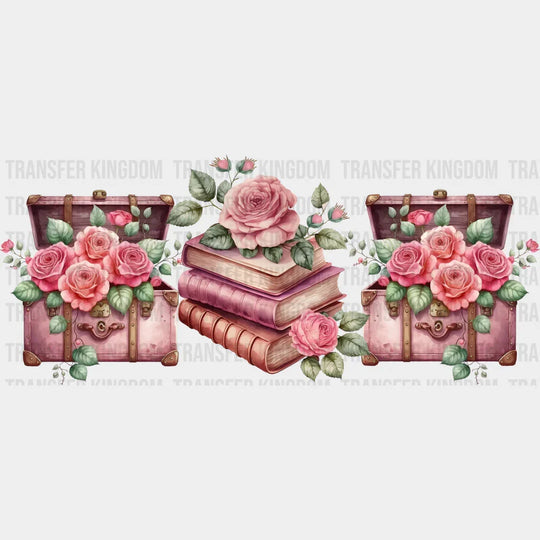 Roses And Books - Valentine’s Day Cup Wrap Uv Sticker Permanent Dtf Decal