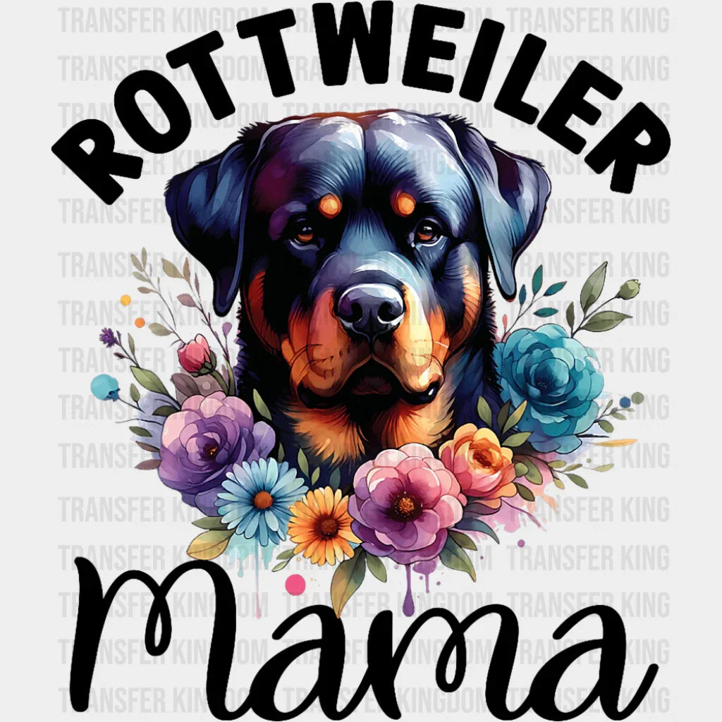Rottweiler Mama Flowers - Dogs DTF Transfer Adult Unisex - S & M (10’’) / Dark Color Design (See Imaging)
