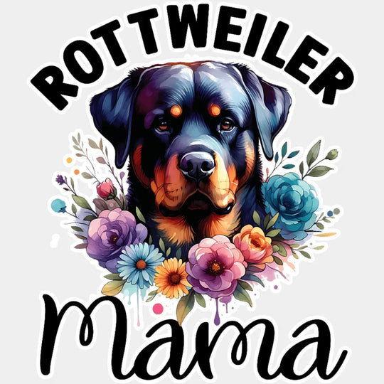 Rottweiler Mama Flowers - Dogs DTF Transfer Adult Unisex - S & M (10’’) / Light Color Design (See Imaging)