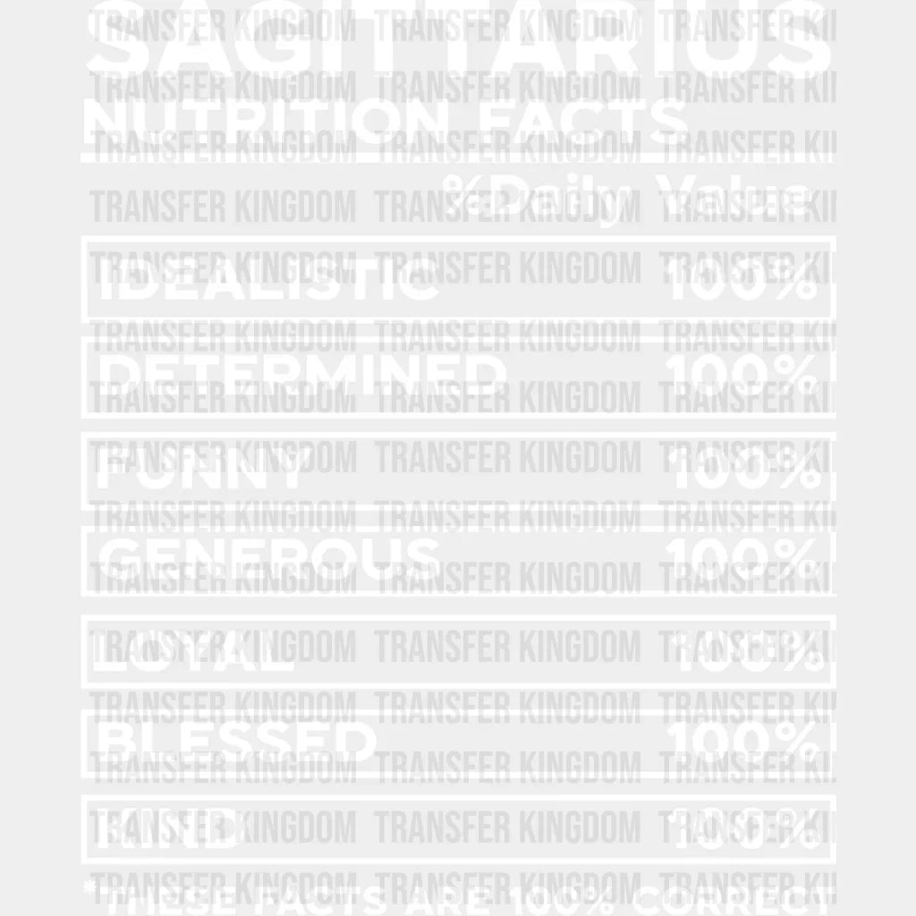 Sagittarius Nutrition Facts - Zodiac & Horoscopes Dtf Heat Transfer Unisex S M (10’’) / Light