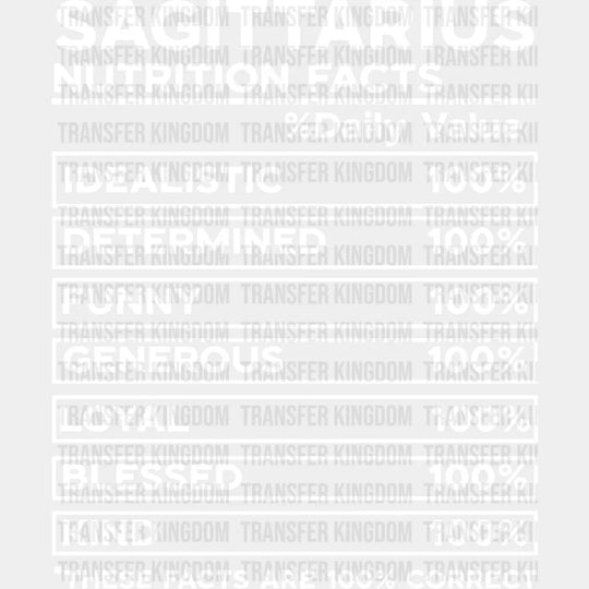 Sagittarius Nutrition Facts - Zodiac & Horoscopes Dtf Heat Transfer Unisex S M (10’’) / Light