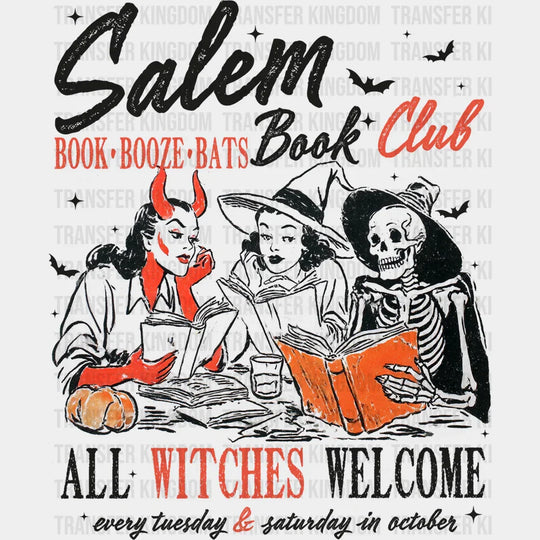 Salem Book Club All Witches Welcome - Halloween DTF Transfer Adult Unisex - S & M (10’’) / Dark Color Design (See