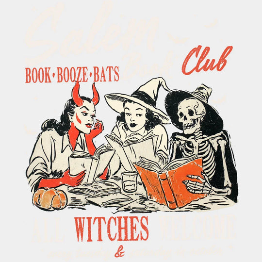 Salem Book Club All Witches Welcome - Halloween DTF Transfer Adult Unisex - S & M (10’’) / Light Color Design (See