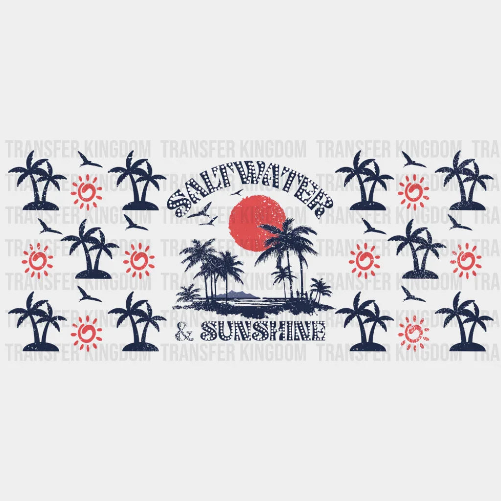 Saltwater & Sunshine Blue & Red - Summer Cup Wrap UV Sticker Permanent UV DTF Decal UVDTF