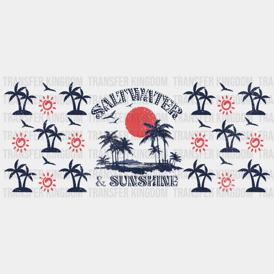 Saltwater & Sunshine Blue & Red - Summer Cup Wrap UV Sticker Permanent UV DTF Decal UVDTF