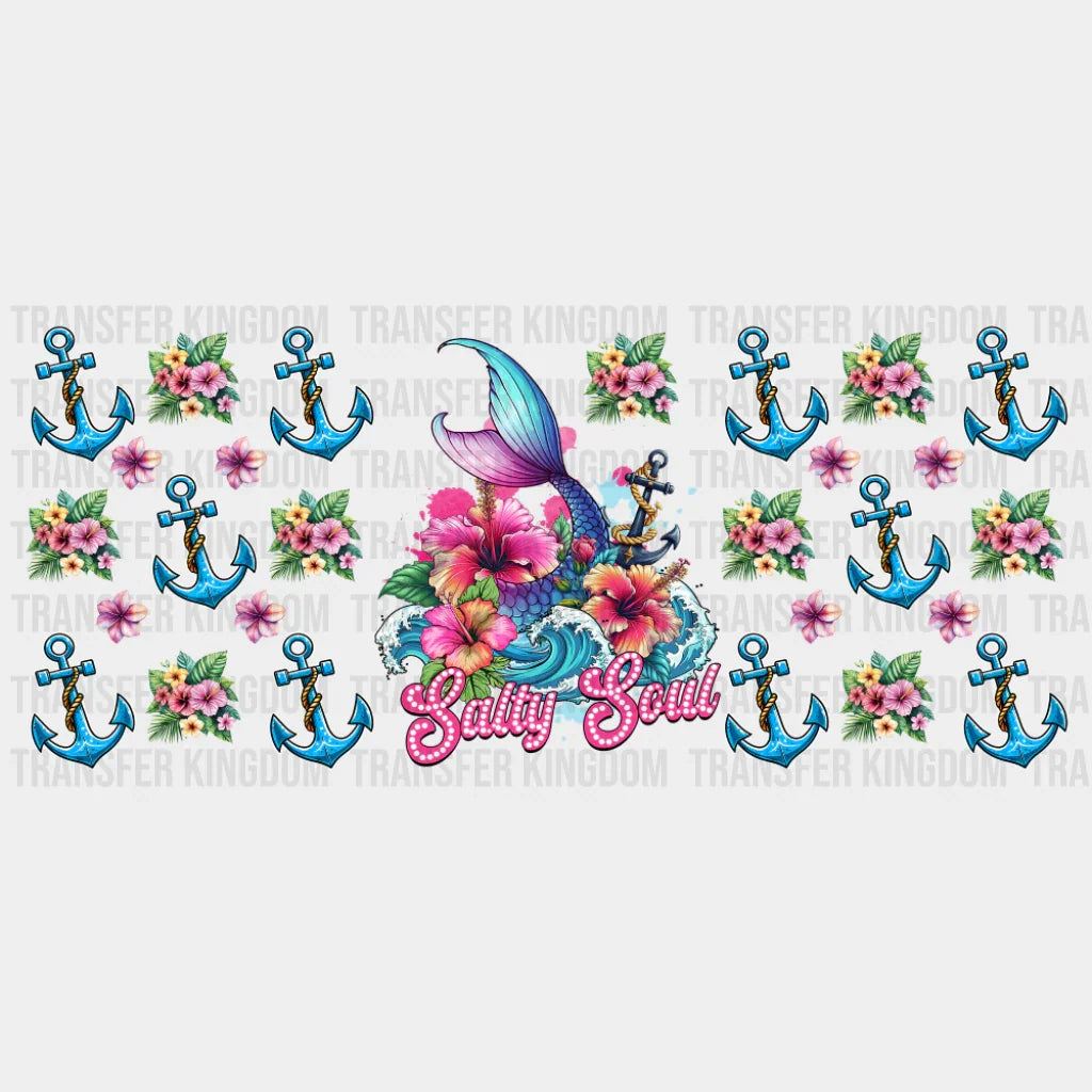 Salty Soul Anchors & Flowers - Summer Cup Wrap UV Sticker Permanent UV DTF Decal UVDTF