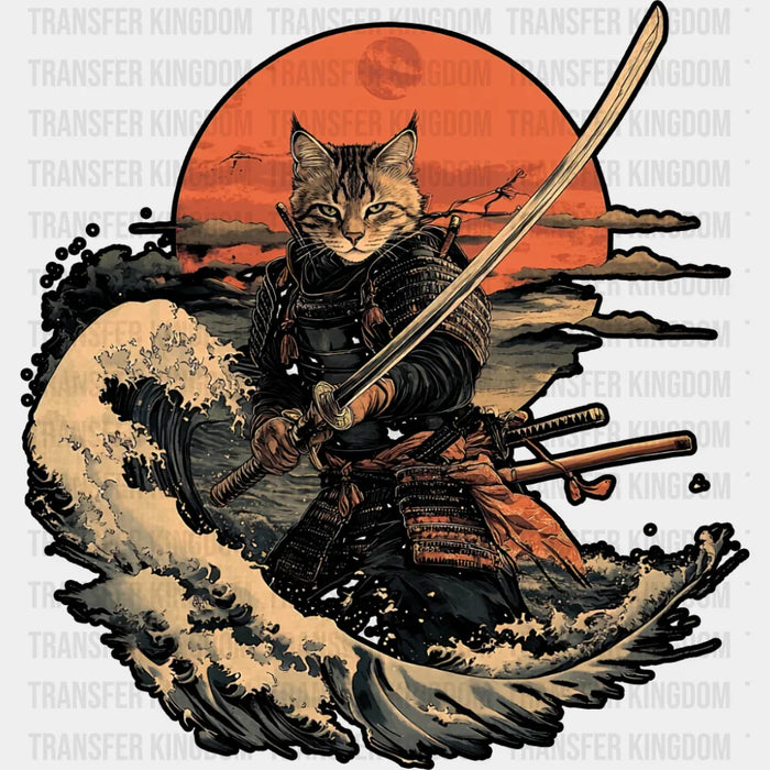 Samurai Cat & Kanagawa Wave - Cats DTF Transfer