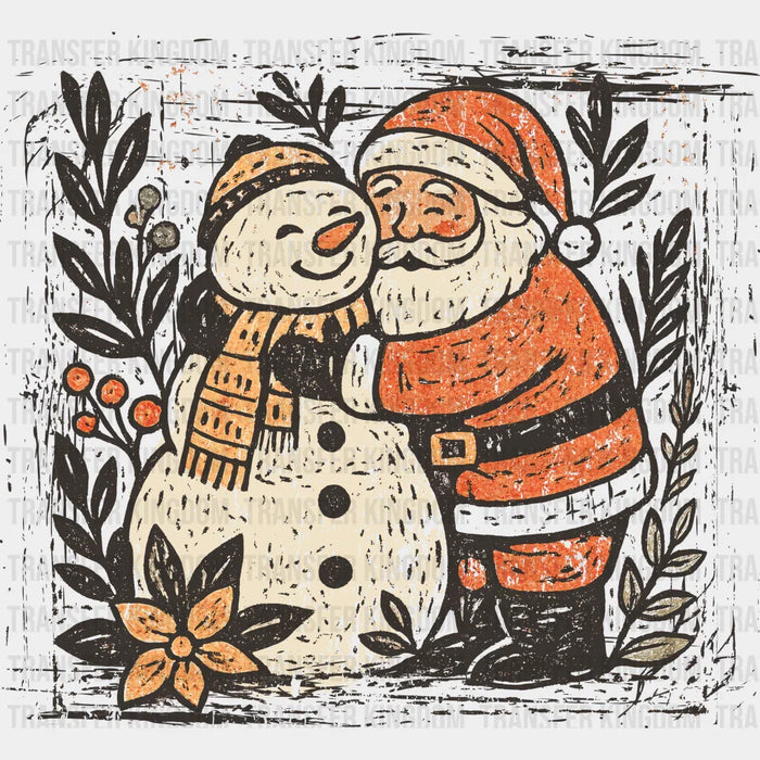 Santa And Snowman Hugging - Christmas DTF Transfer