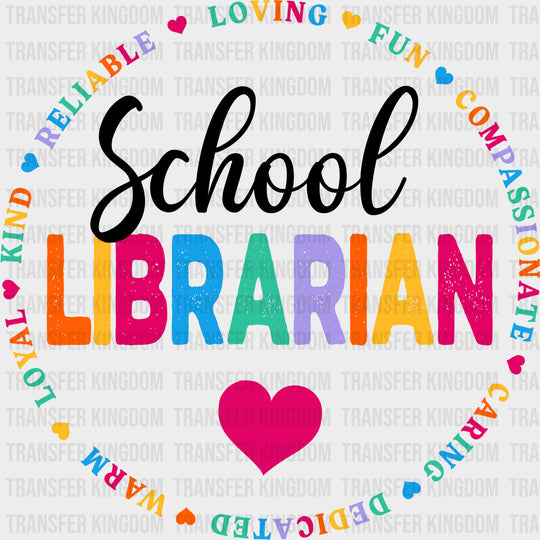 School Librarian Colorful Circular Design - Librarian DTF Transfers Adult Unisex - S & M (10’’) / Dark Color Design