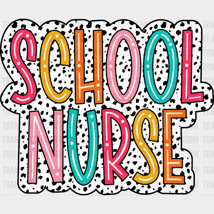 School Nurse, Dotted B&W - School Nurse DTF Transfers