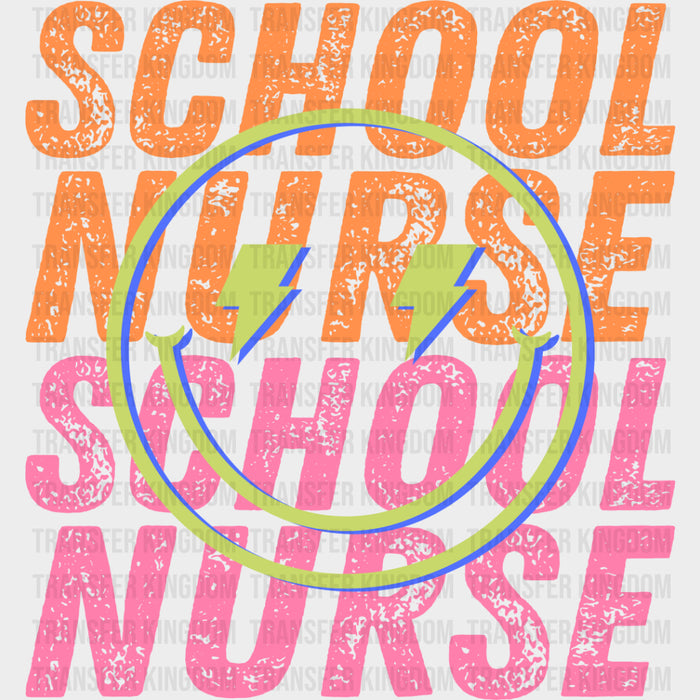 School Nurse, Green & Purple Smiley - School Nurse DTF Transfers