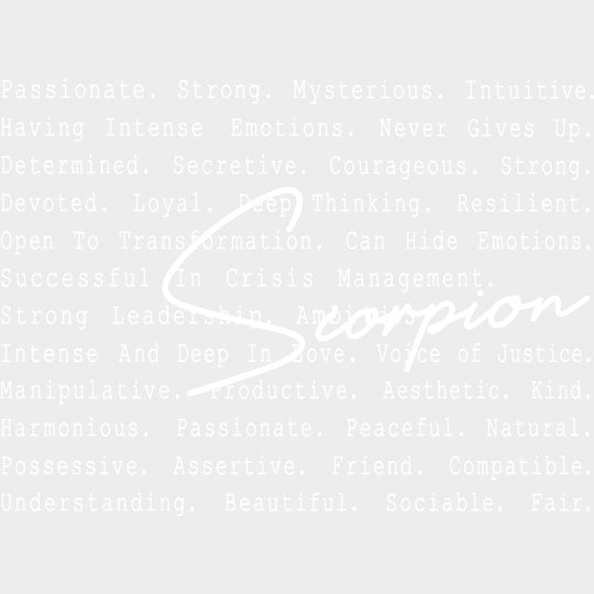 Scorpion B&W - Zodiacs & Horoscopes DTF Transfers - Adult Unisex - S & M (10’’) / Light Color Design (See Imaging)