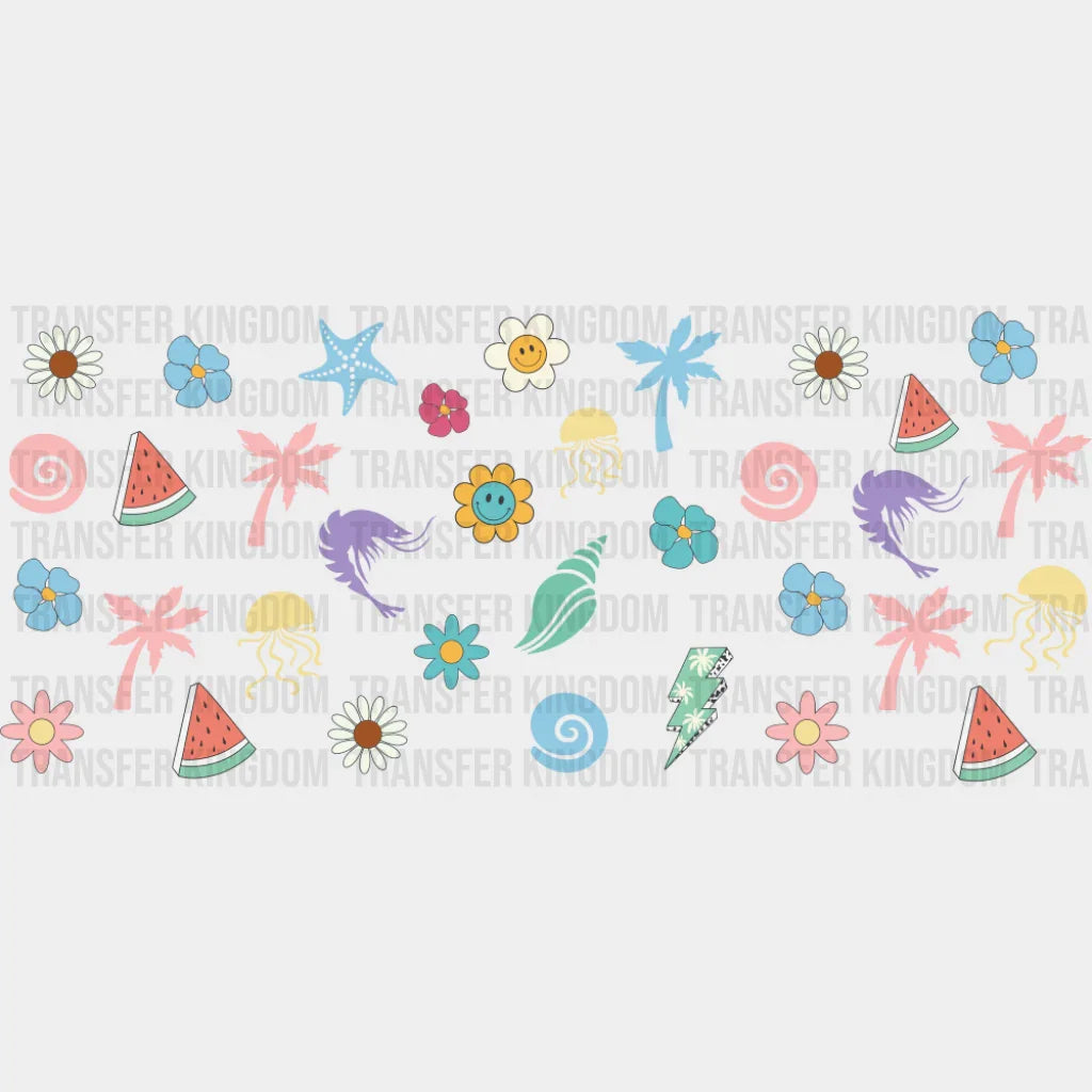 Sea Life & Trees & Flowers - Summer Cup Wrap UV Sticker Permanent UV DTF Decal UVDTF