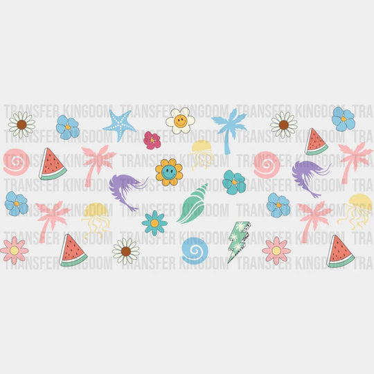 Sea Life & Trees & Flowers - Summer Cup Wrap UV Sticker Permanent UV DTF Decal UVDTF