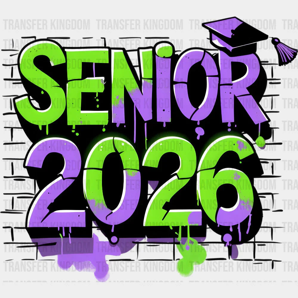 Senior 2026 Green And Purple - Graduation DTF Transfer Adult Unisex - S & M (10’’) / Dark Color Design (See Imaging)