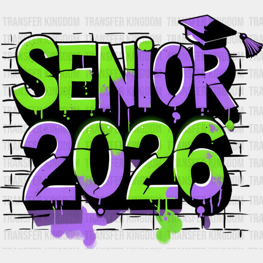 Senior 2026 Green And Purple - Graduation DTF Transfer Adult Unisex - S & M (10’’) / Dark Color Design (See Imaging)