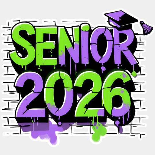 Senior 2026 Green And Purple - Graduation DTF Transfer Adult Unisex - S & M (10’’) / Light Color Design (See Imaging)