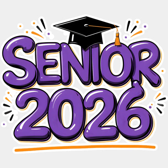Senior 2026 Purple & Orange - Graduation DTF Transfer Adult Unisex - S & M (10’’) / Light Color Design (See Imaging)