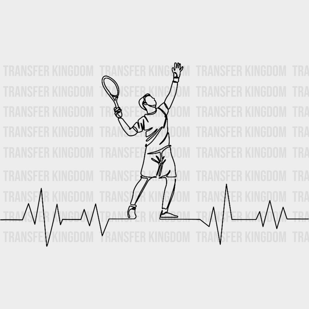 Serving Player ECG Line B&W - Tennis DTF Transfers Adult Unisex - S & M (10’’) / Dark Color Design (See Imaging)