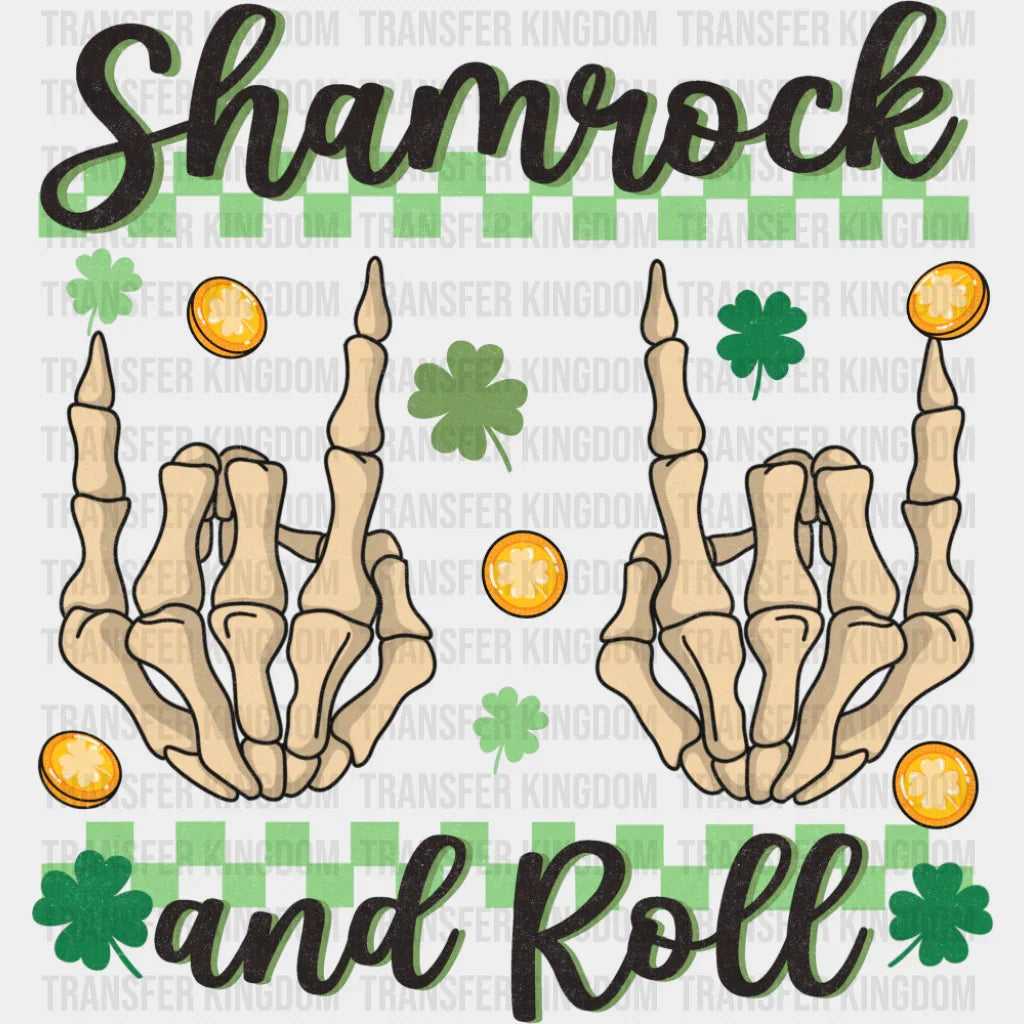 Shamrock And Roll Skeleton Design - St. Patrick’s Day DTF Transfer Adult Unisex - S & M (10’’) / Dark Color Design (See