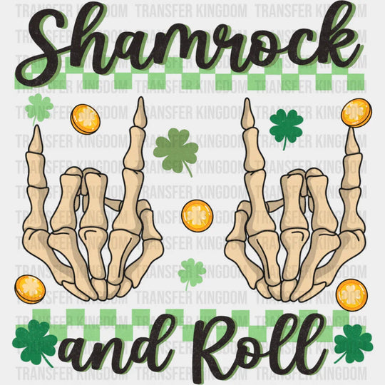 Shamrock And Roll Skeleton Design - St. Patrick’s Day DTF Transfer Adult Unisex - S & M (10’’) / Dark Color Design (See