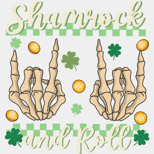 Shamrock And Roll Skeleton Design - St. Patrick’s Day DTF Transfer Adult Unisex - S & M (10’’) / Light Color Design