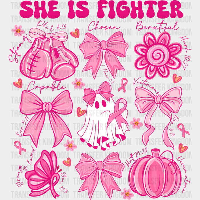 She Is Fighter Cute Ghost - Breast Cancer Awareness DTF Transfer