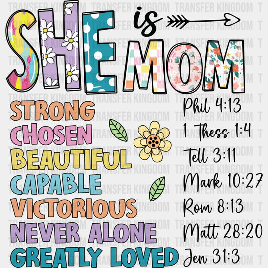 She Is Mom - Mother’s Day DTF Transfer Adult Unisex - S & M (10’’) / Dark Color Design (See Imaging)