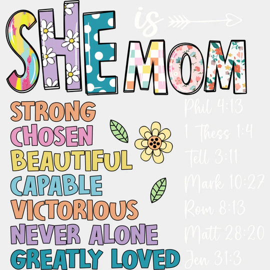 She Is Mom - Mother’s Day DTF Transfer Adult Unisex - S & M (10’’) / Light Color Design (See Imaging)