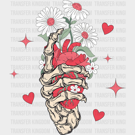 Skeleton Holding A Heart With Flowers - Valentine's Day DTF Transfers transfer-kingdom