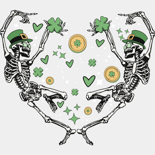 Skeletons Heart Shape - St. Patrick’s Day DTF Transfer Adult Unisex - S & M (10’’) / Light Color Design (See Imaging)