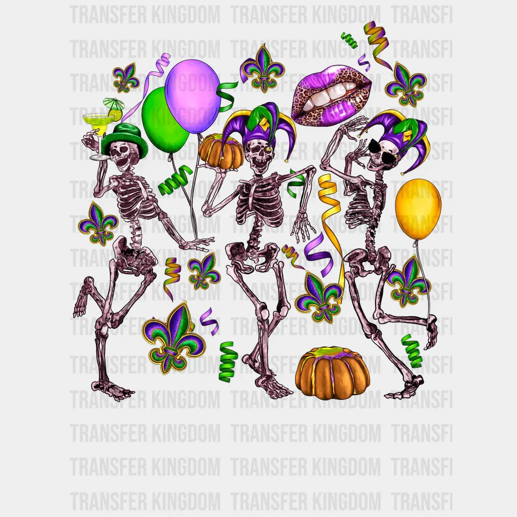Skeletons Mardi Gras Design- Dtf Heat Transfer