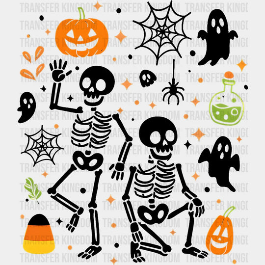 Skeletons Pumpkins Spiders Ghosts - Halloween DTF Transfer Adult – S & M (10’’) / Dark Color Design (See Imaging)