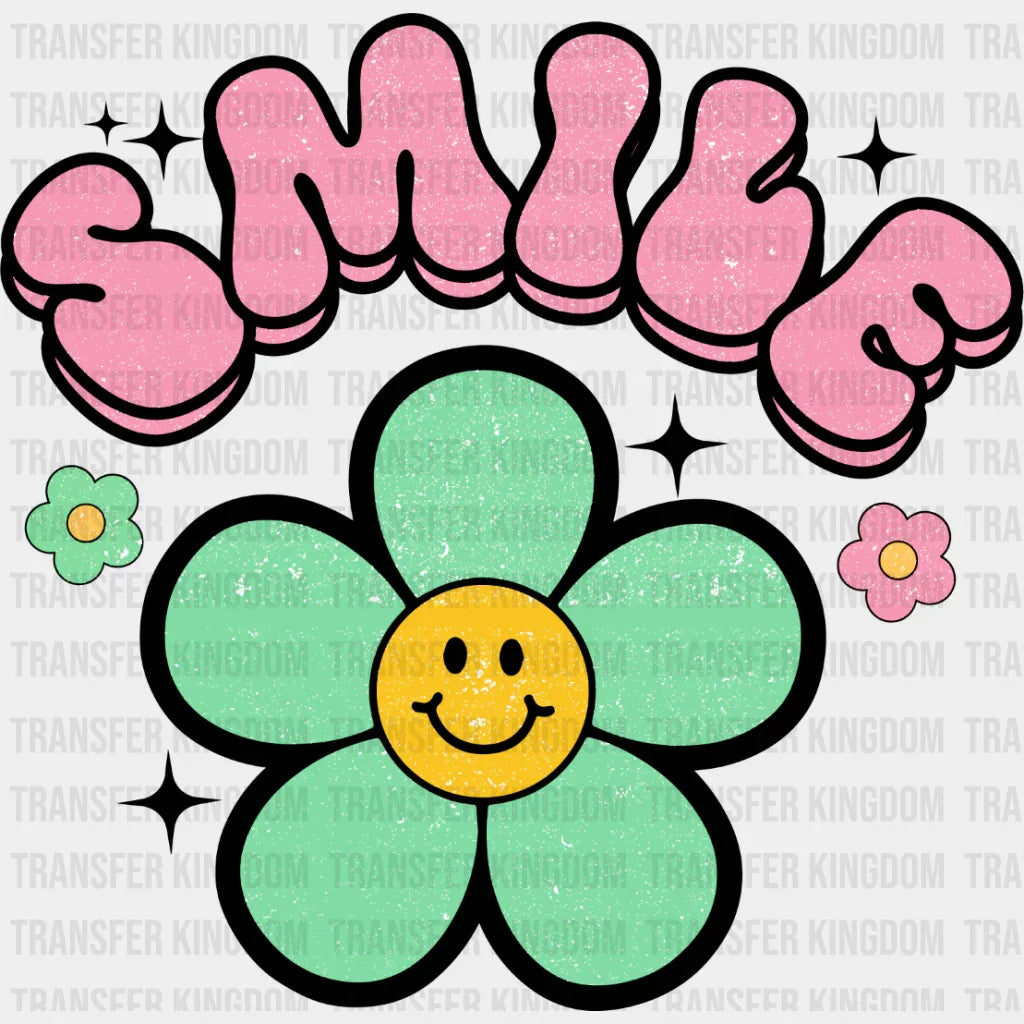 Smile Colorful Flower Design - Good Vibes Dtf Transfer Unisex S & M (10’’) / Dark Color See Imaging