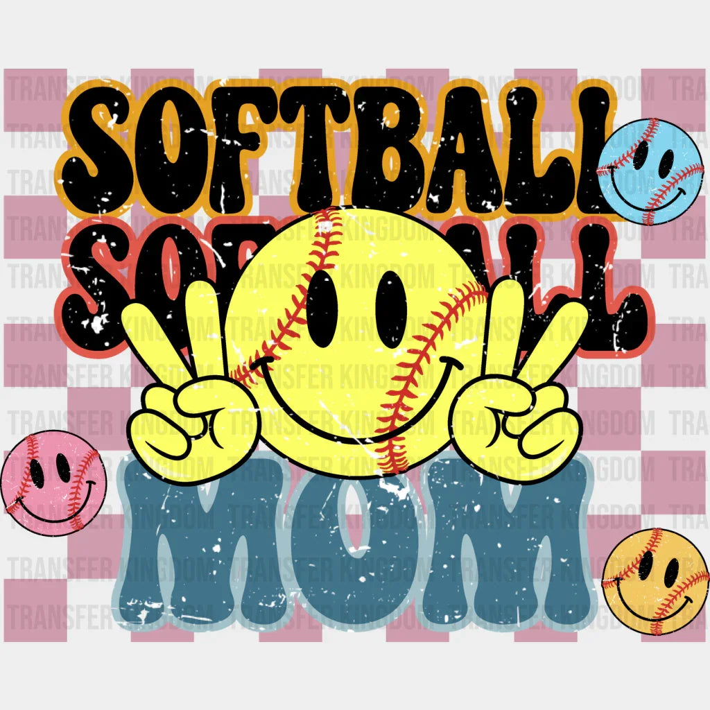 Smiley Softball Mom Design - Dtf Heat Transfer