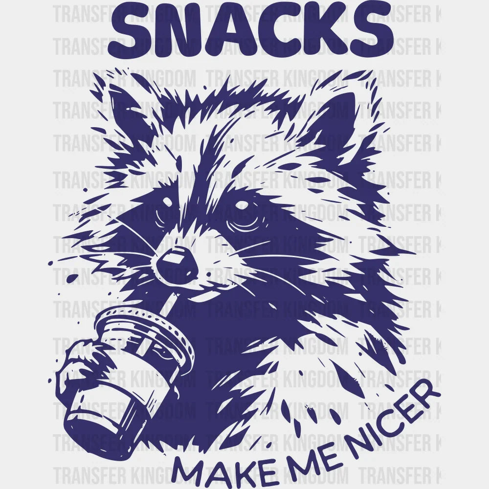 Snacks Make Me Nicer - Funny DTF Transfer Adult Unisex - S & M (10’’) / Blue Color Design (See Imaging)