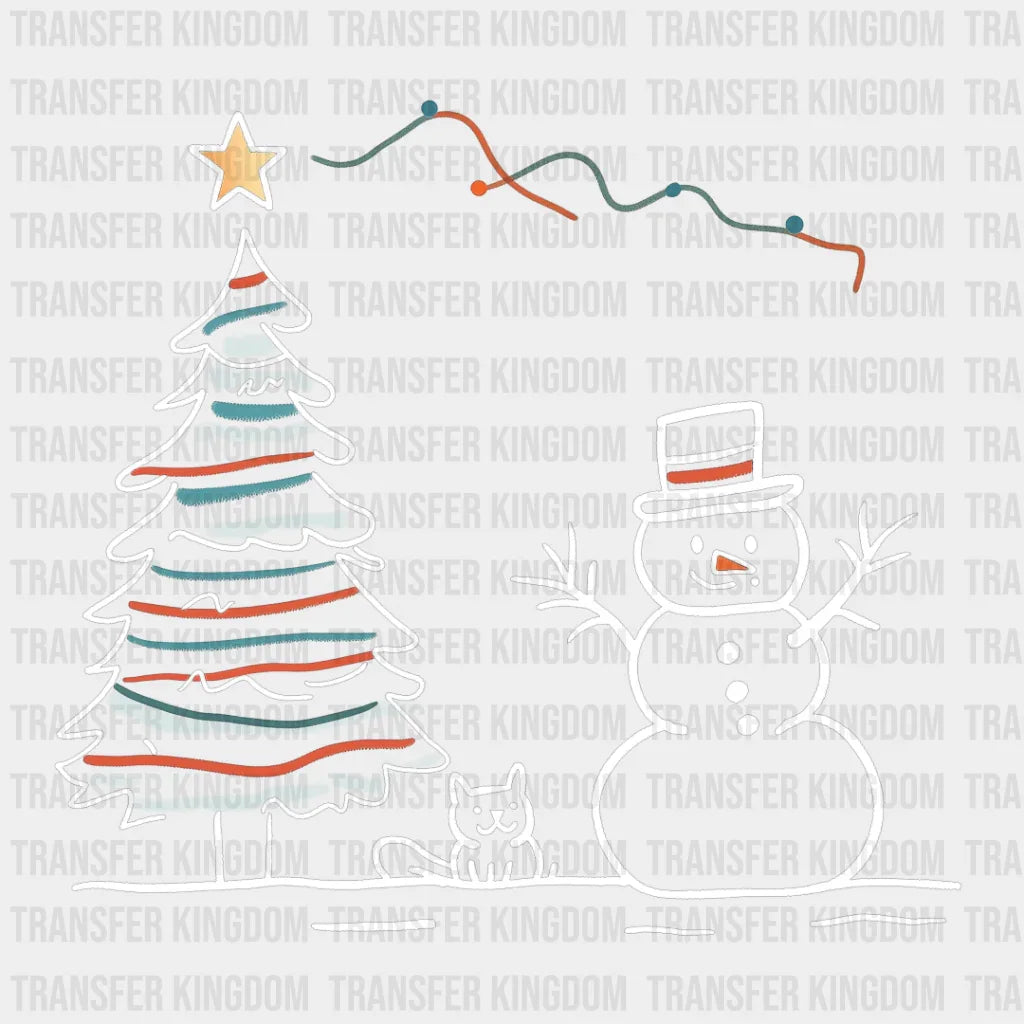 Snowman And Cat - Christmas Dtf Transfer Unisex S & M (10’’) / Light Color Design See Imaging