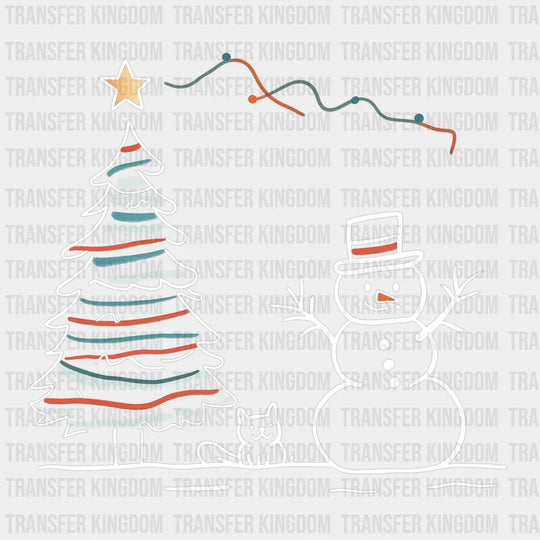 Snowman And Cat - Christmas Dtf Transfer Unisex S & M (10’’) / Light Color Design See Imaging