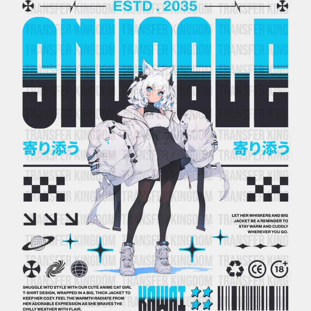 Snuggle Anime Girl - Dtf Heat Transfer Unisex S & M (10’’) / Dark Color Design See Imaging