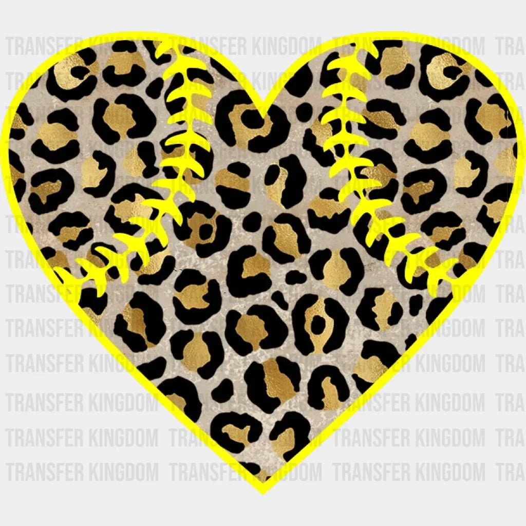 Softball Heart Leopard Dtf Transfer