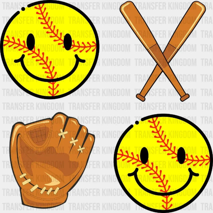 Softball Smiley Faces DTF Transfer