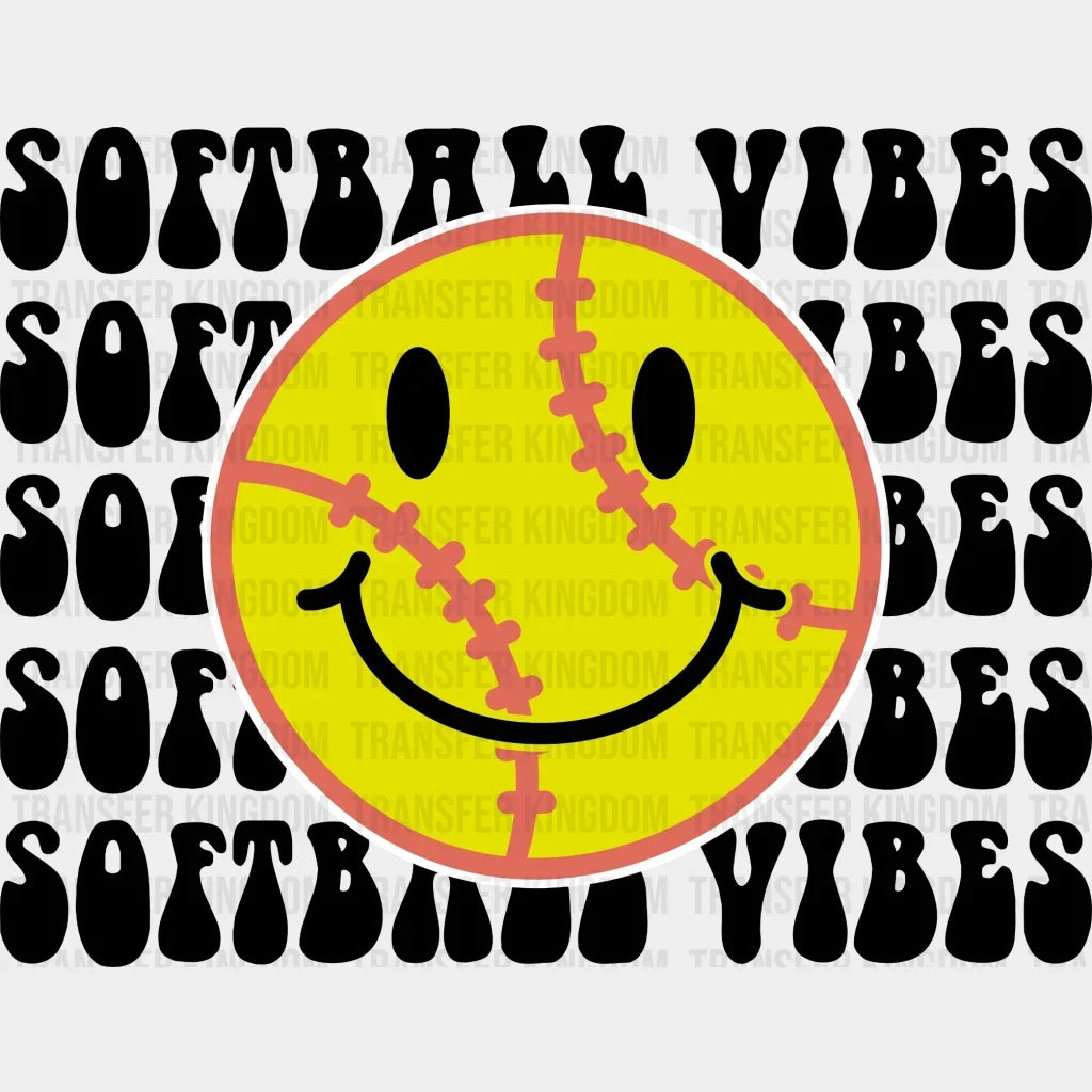 Softball Vibes Smiley Face Dtf Transfer