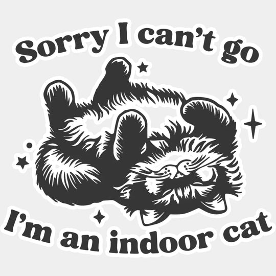 Sorry I Can’t Go I’m An Indoor Cat - Cat DTF Transfer Adult Unisex - S & M (10’’) / Light Color Design (See Imaging)