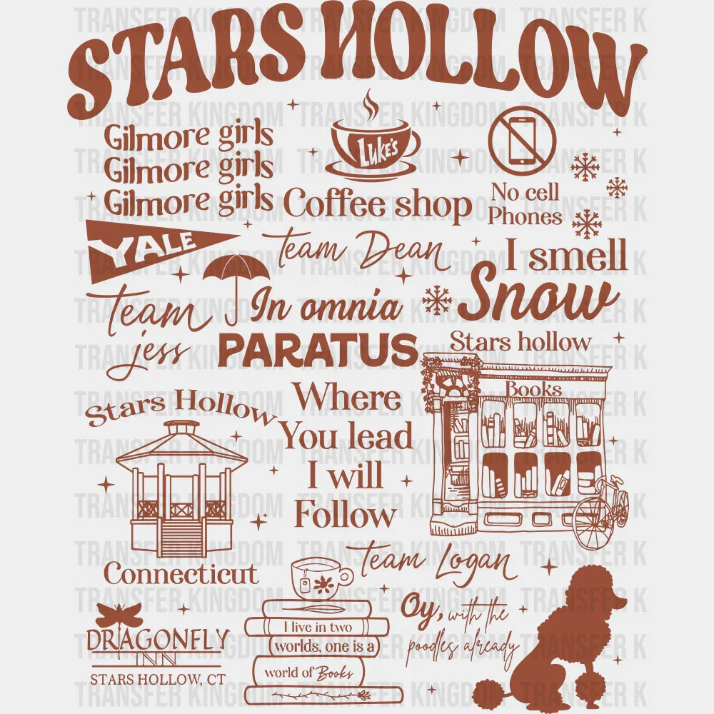 Stars Hollow Orange And White Design States And Cities DTF Transfer Adult Unisex S & M (10’’) / Dark Color Design (See