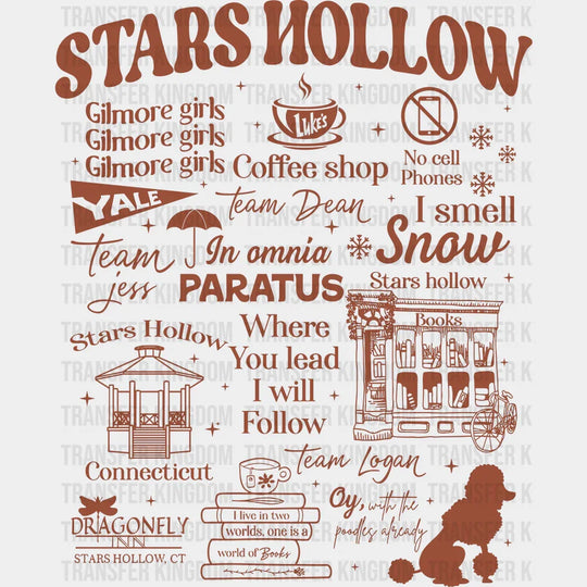 Stars Hollow Orange And White Design States And Cities DTF Transfer Adult Unisex S & M (10’’) / Dark Color Design (See
