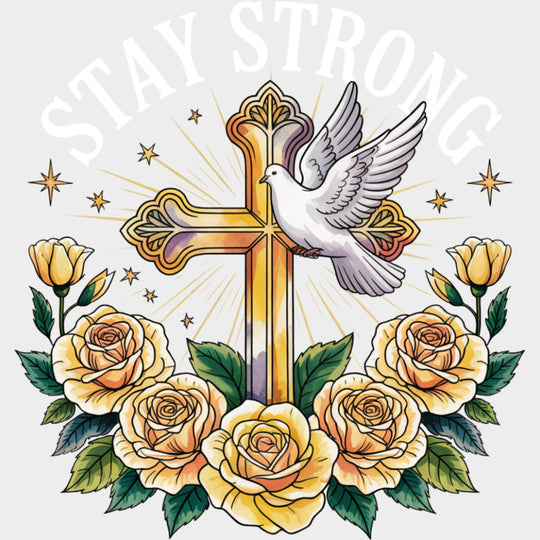 Stay Strong Cross Design - Quotes DTF Transfers Adult Unisex - S & M (10’’) / Light Color Design (See Imaging)