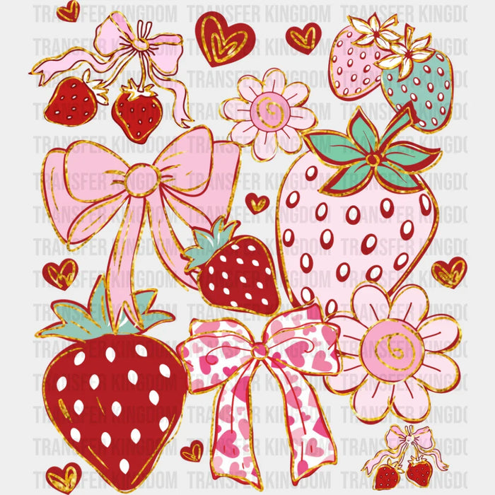 Strawberries Flowers And Ribbons - Valentine's Day DTF Transfer